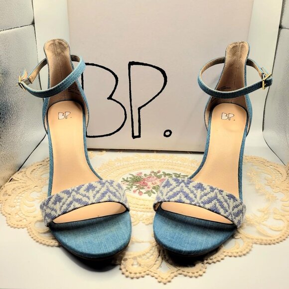 BP Blue Cotton 9.5M Ankle Strap Sandals - Picture 1 of 4